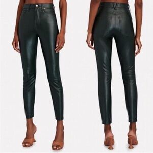 Veronica Beard Maera Emerald Green Vegan Leather High Rise Skinny Pants 28